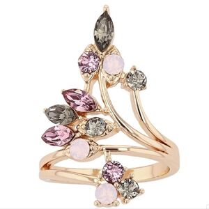 BRILLIANCE GOLD Pink Purple Gray GENUINE CRYSTAL Cluster Gemstone Ring Sz 9.5